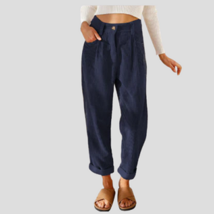 Corduroy Trousers Casual Textured Beige