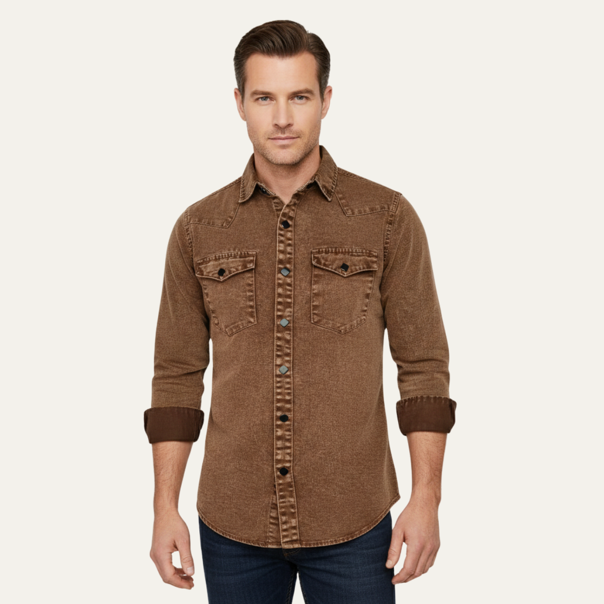 Men's Denim Shirt Brown Vintage Washed