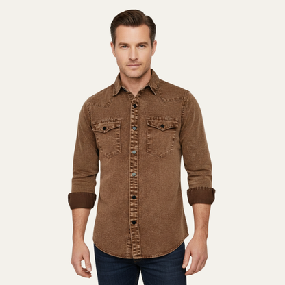 Men's Denim Shirt Brown Vintage Washed