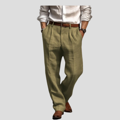 Men's Linen Pleated Trousers Casual Beige