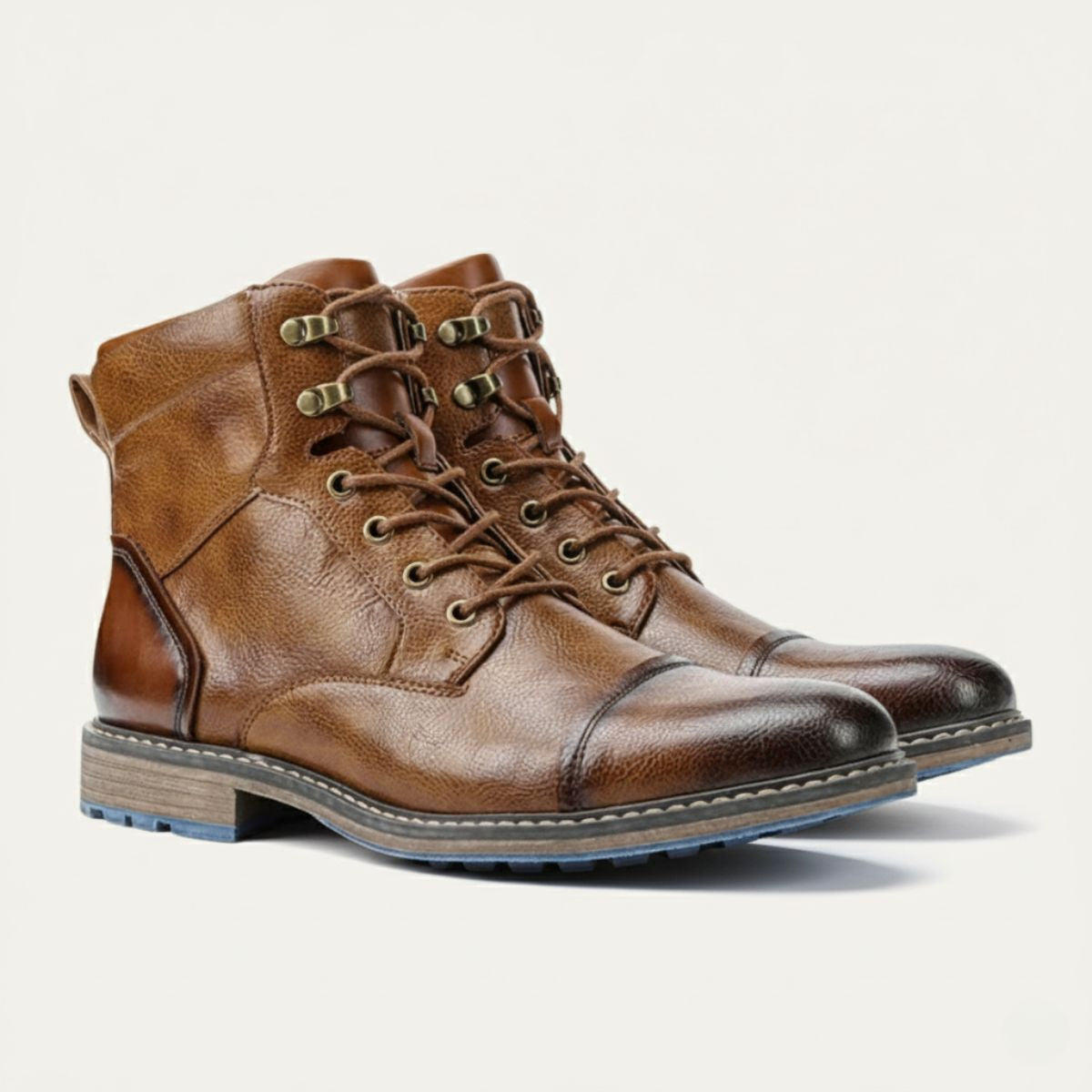 Men's Leather Hiking Boots Rugged Outdoor Brown - Vonnera