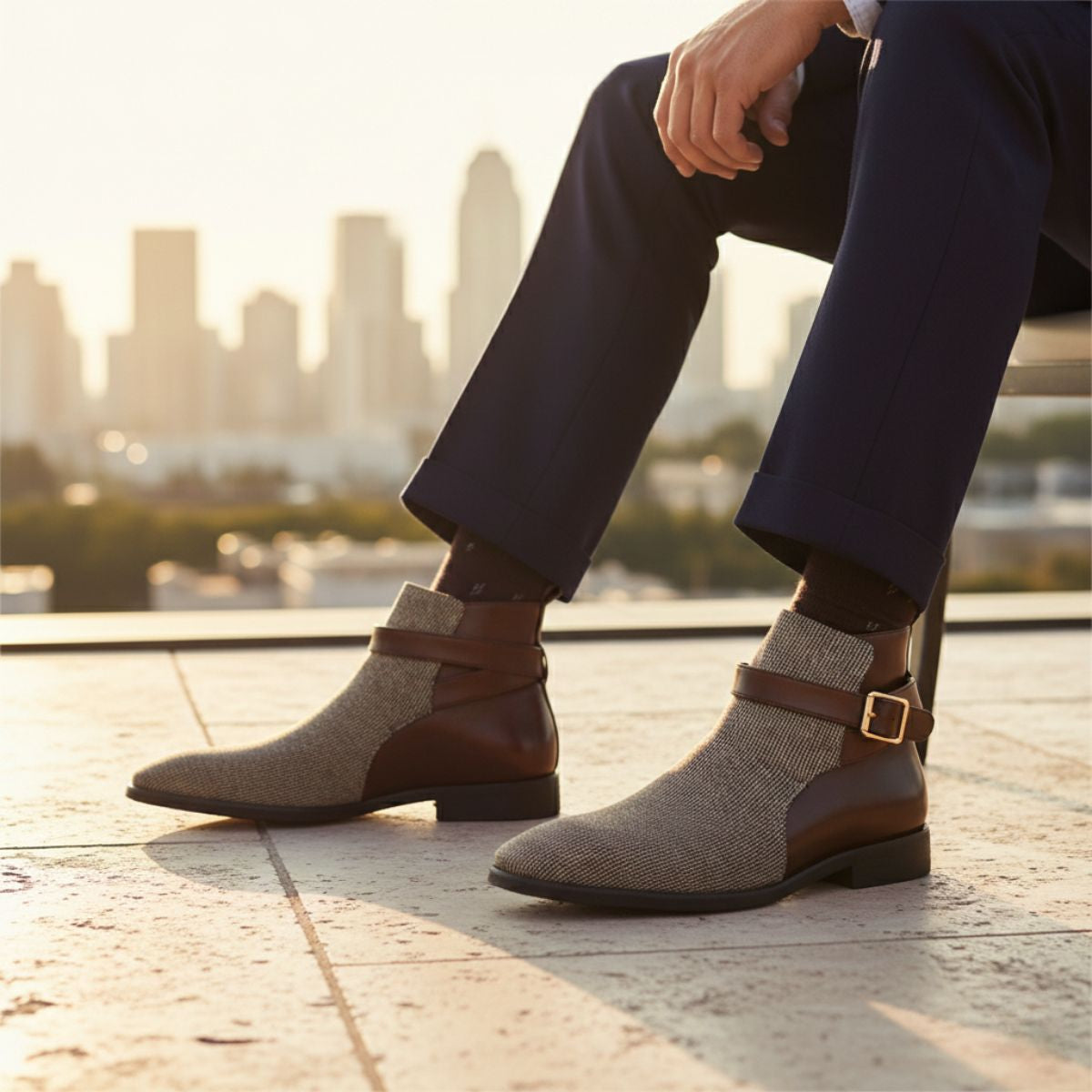 Men's Chelsea Boots Leather Modern Buckle Brown