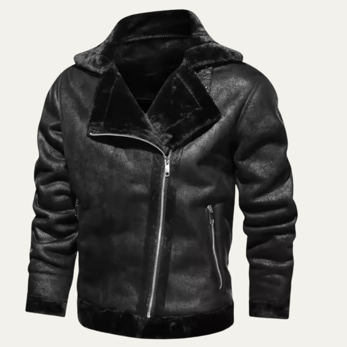 Men's Leather Aviator Jacket Winter Fleece Lining