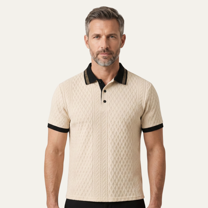 Men's Apricot Knitted Polo Shirt Ribbed Collar