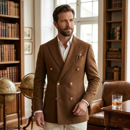 Men's Brown Double Breasted Suit Slim Fit
