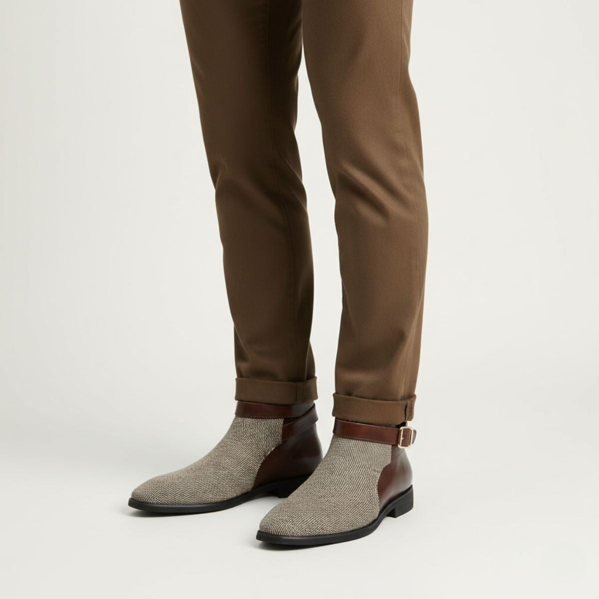 Men's Chelsea Boots Leather Modern Buckle Brown
