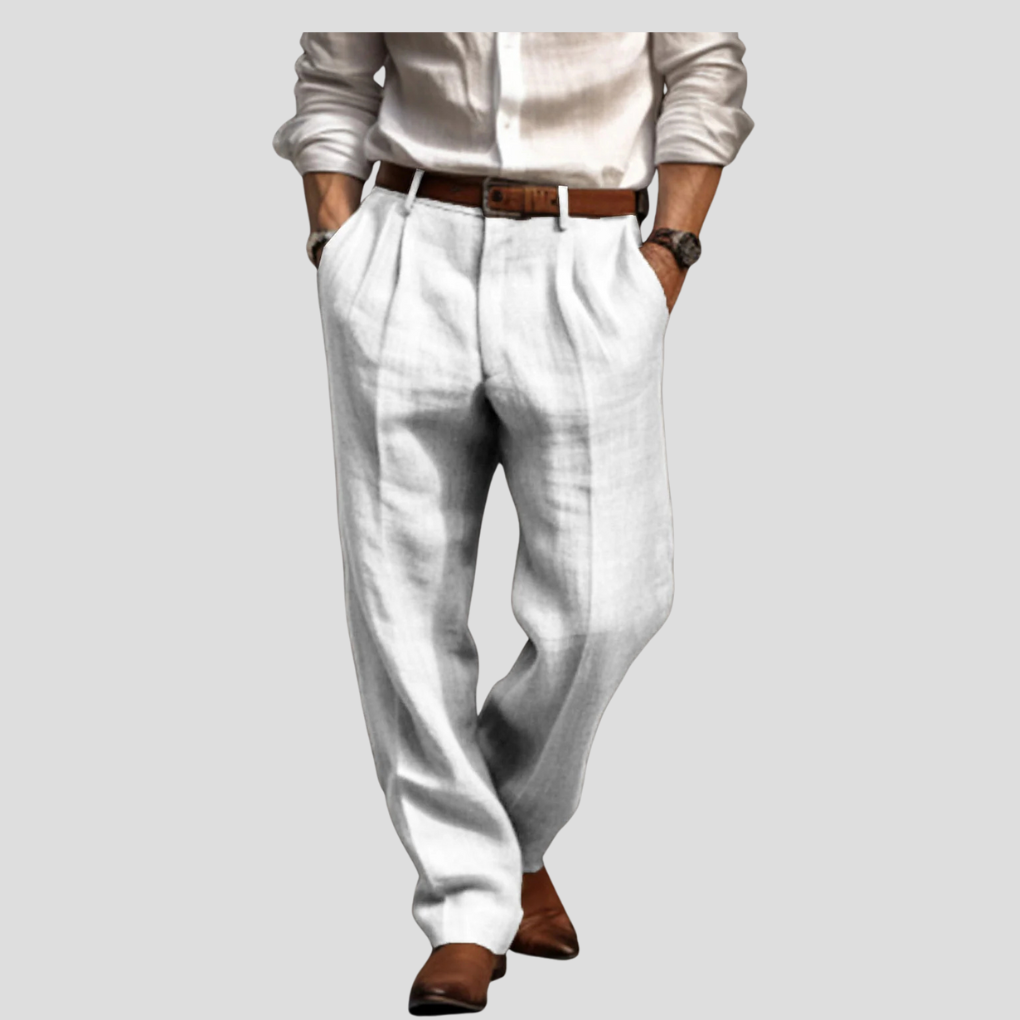Men's Linen Pleated Trousers Casual Beige