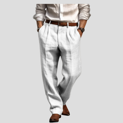 Men's Linen Pleated Trousers Casual Beige