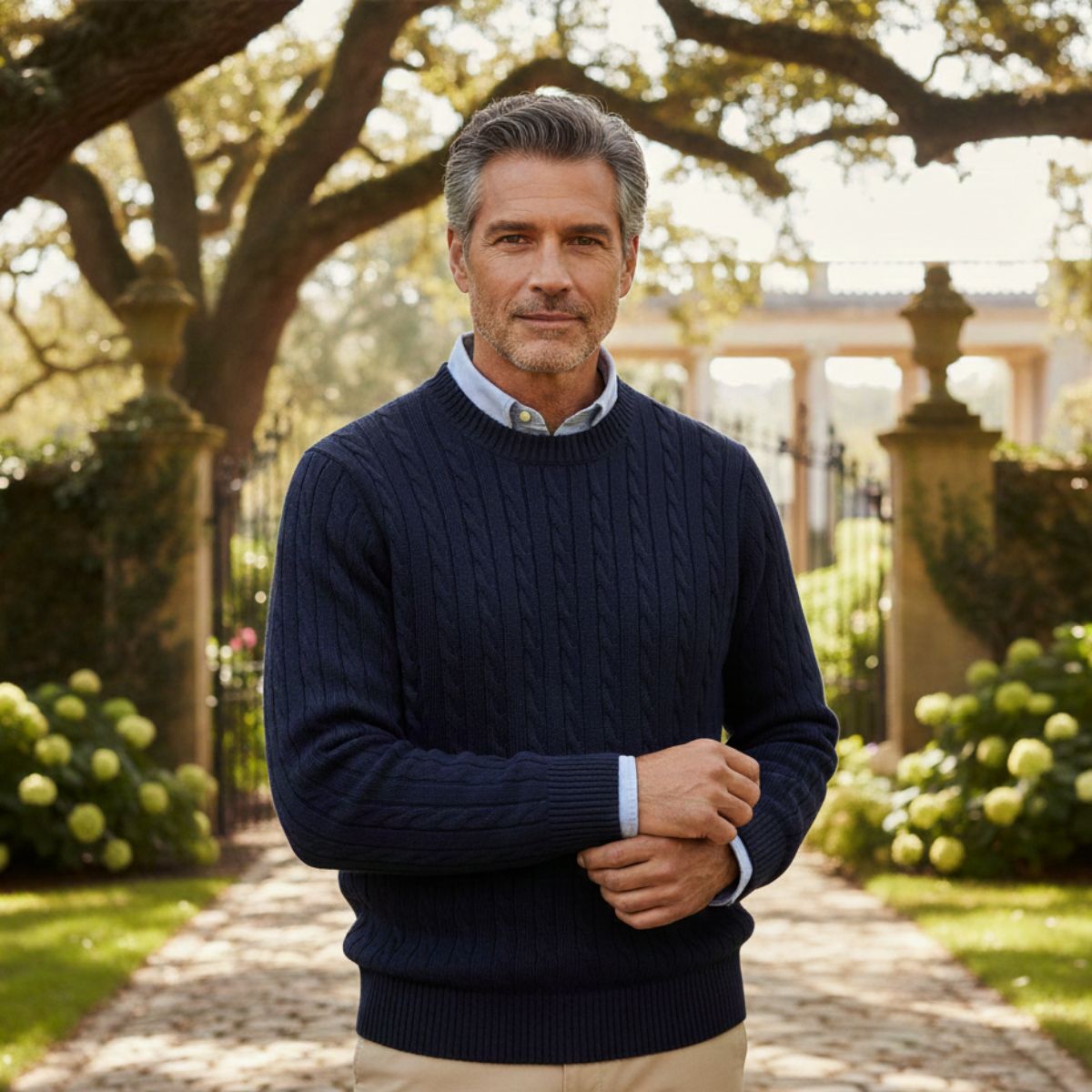 Men's Merino Wool Knit Sweater Navy Blue