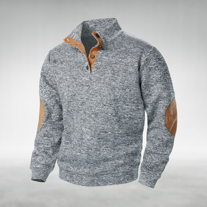 Men's Button Neck Sweatshirt Elbow Patch