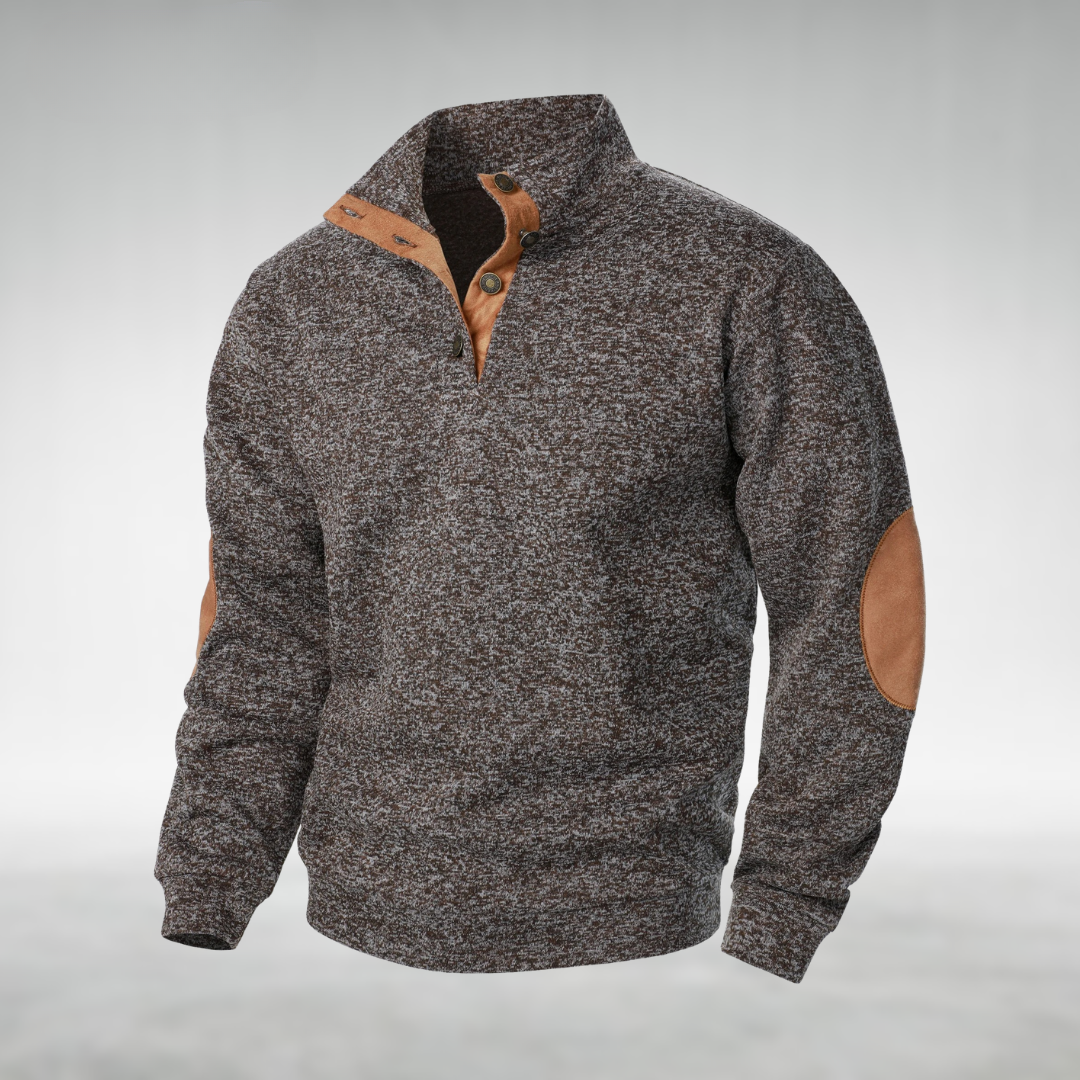 Men's Button Neck Sweatshirt Elbow Patch