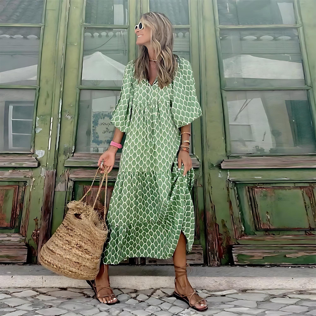 Women's V-Neck Printed Dress Flowy Design