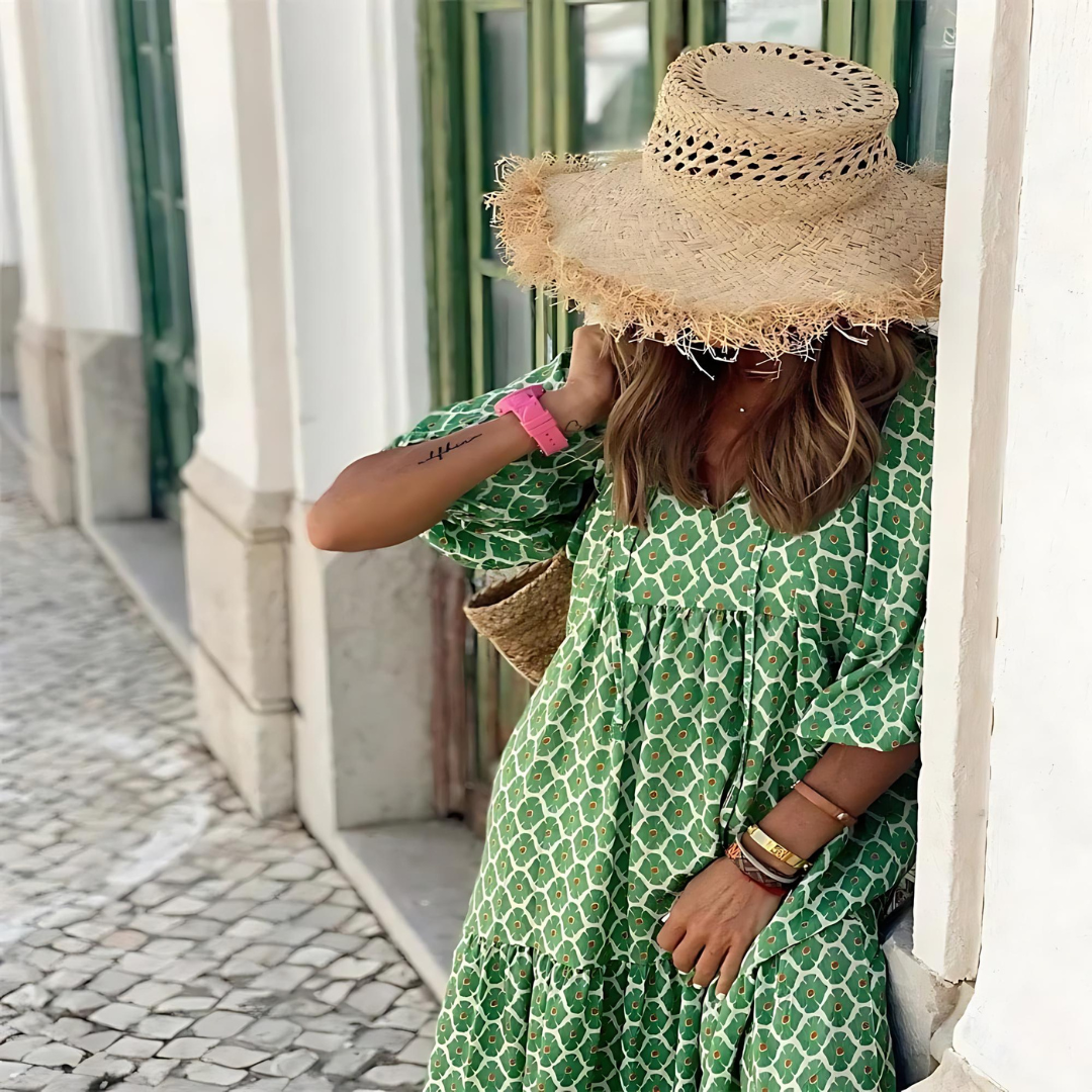 Women's V-Neck Patterned Spring Dress