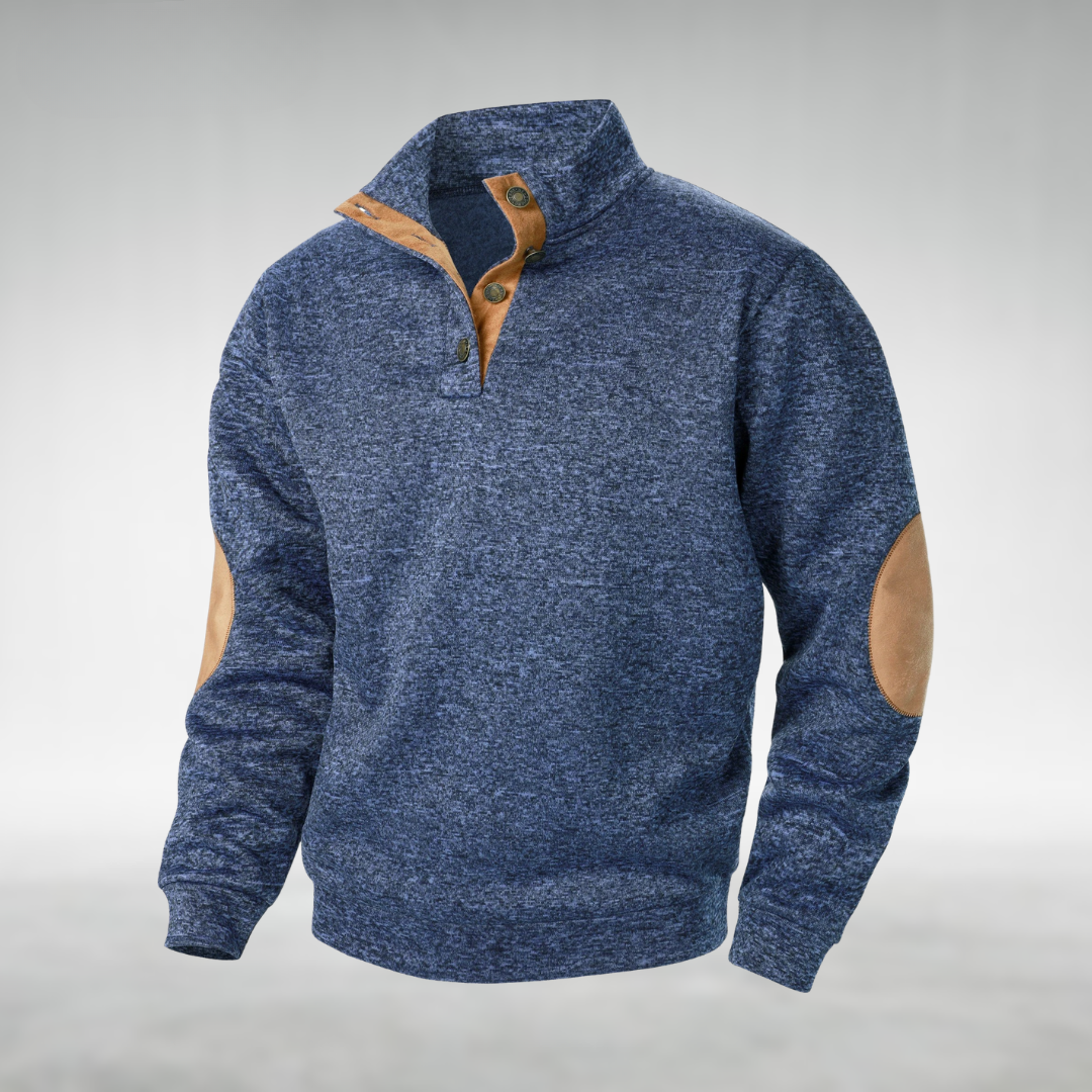 Men's Button Neck Sweatshirt Elbow Patch