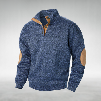 Men's Button Neck Sweatshirt Elbow Patch