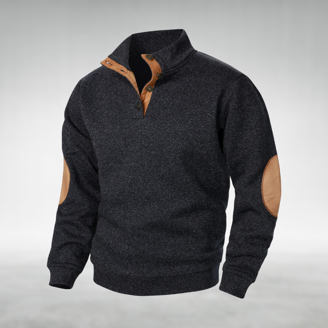 Men's Button Neck Sweatshirt Elbow Patch