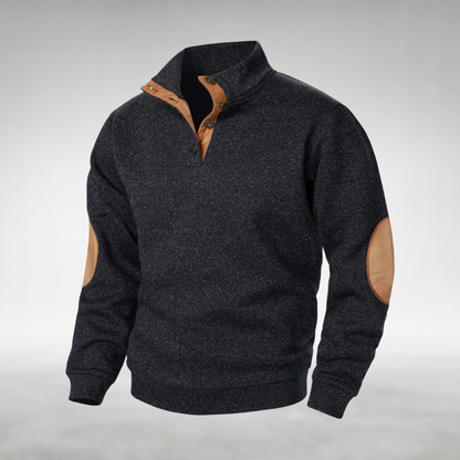 Men's Button Neck Sweatshirt Elbow Patch