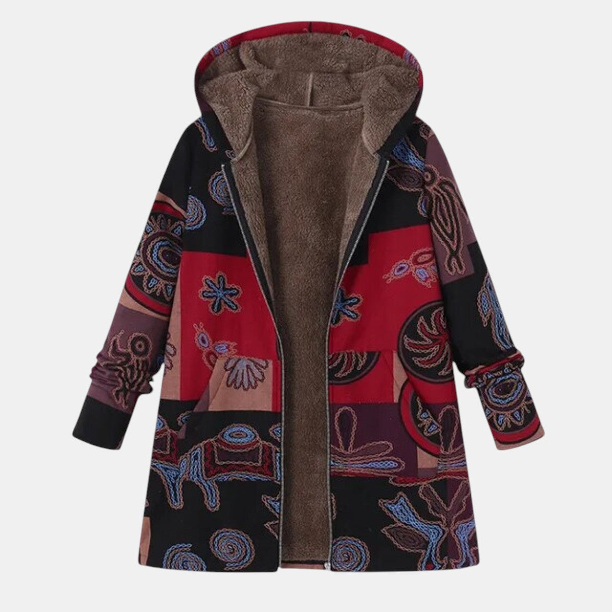 Women's Patchwork Hoodie Coat Abstract Boho Design - Vonnera