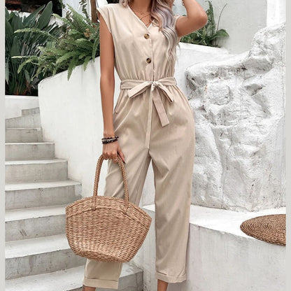 Women's V-Neck Short Sleeve Jumpsuit