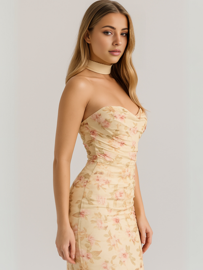Women's Strapless Choker Dress Elegant