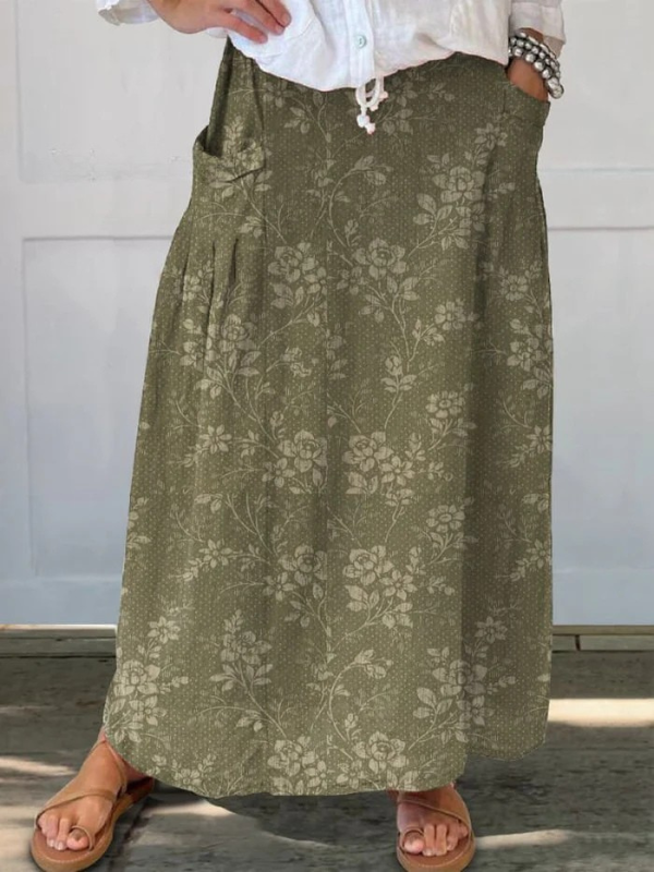 Women's Floral Pocket Skirt Elastic Waistband - Vonnera