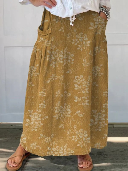 Women's Floral Pocket Skirt Elastic Waistband