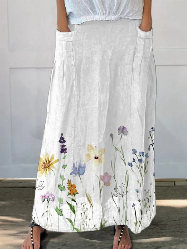 Women's Elastic Waist Skirt Watercolor Print - Vonnera