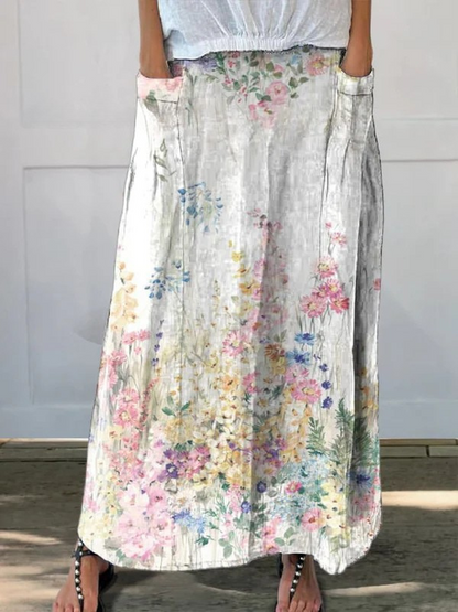 Women's Floral Pocket Skirt Elastic Waistband - Vonnera
