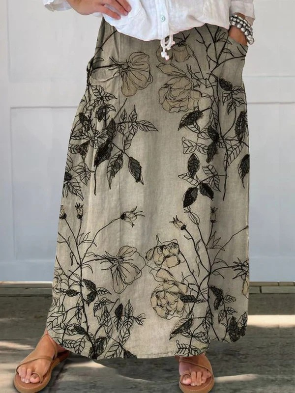 Women's Floral Pocket Skirt Elastic Waistband - Vonnera