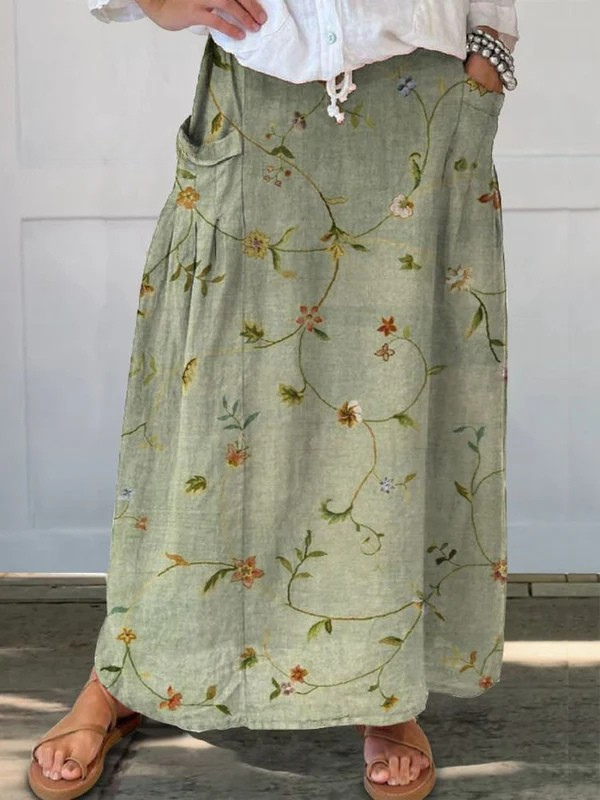 Women's Floral Pocket Skirt Elastic Waistband - Vonnera