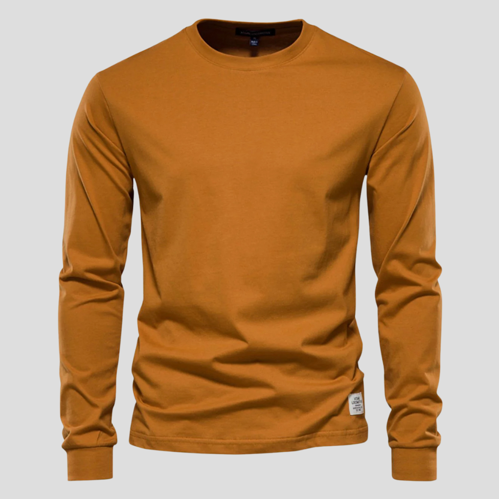 Men's Long Sleeved Round Neck Shirt Classic Cotton