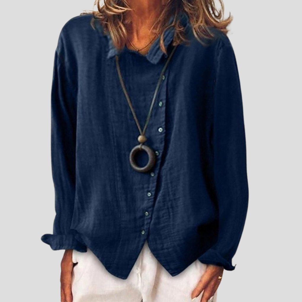 Women's Long-Sleeve Button Shirt Blue - Vonnera