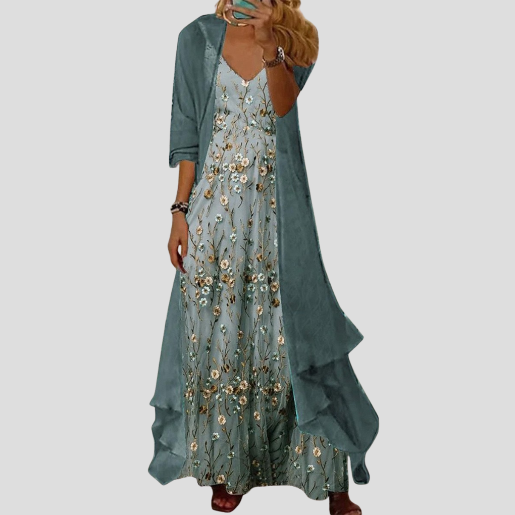 Women's Floral V-Neck And Pants Set Green - Vonnera