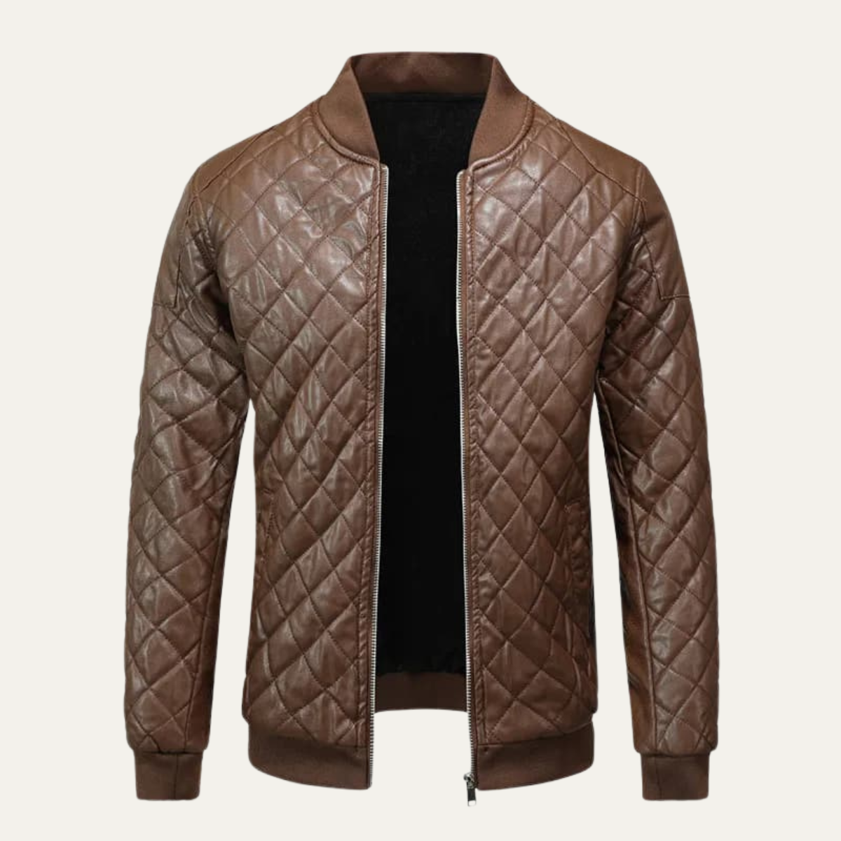 Men's Leather Bomber Jacket Quilted Winter Black - Vonnera
