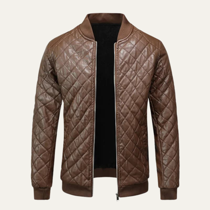 Men's Leather Bomber Jacket Quilted Winter Black - Vonnera