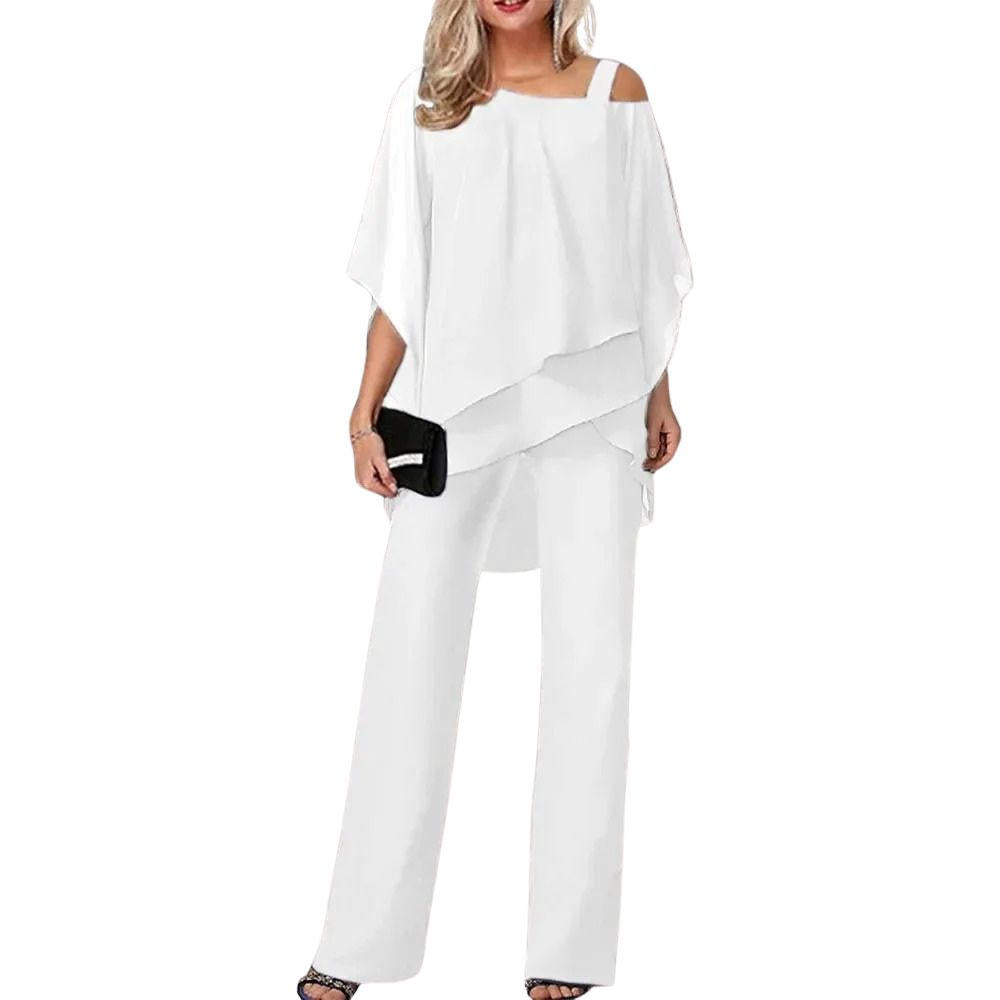 Vivienne Women's Wide Leg Pantsuit Chiffon Batwing Sleeves