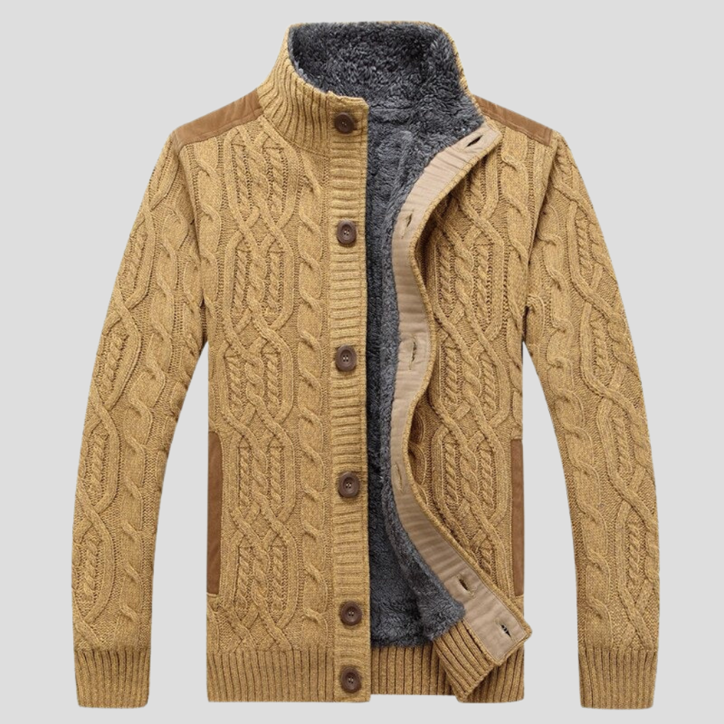 Men's Plush Lined Cardigan Sweater - Vonnera