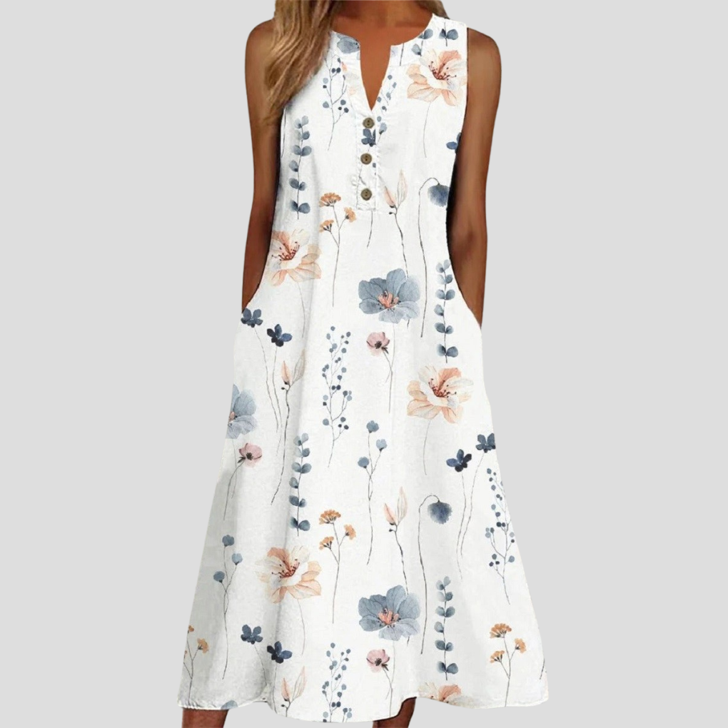 Women's Sleeveless V-Neck Floral Dress White - Vonnera