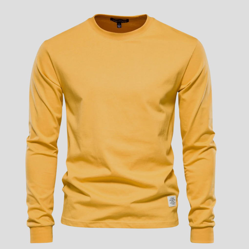 Men's Long Sleeved Round Neck Shirt Classic Cotton