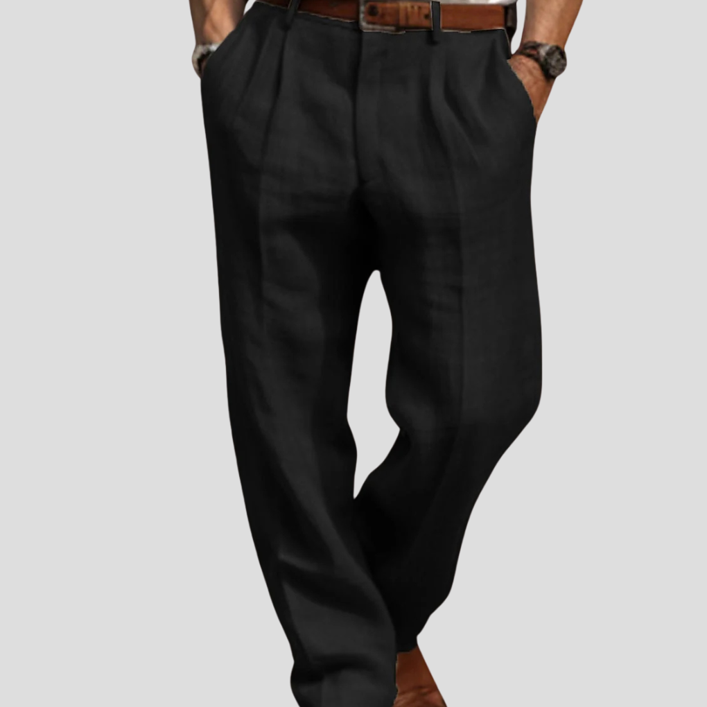 Men's Linen Pleated Trousers Casual Beige
