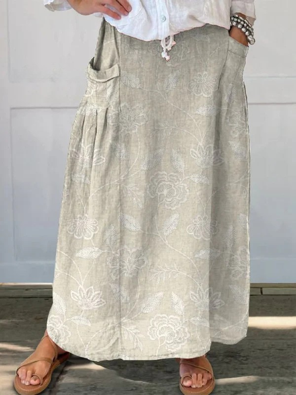 Women's Floral Pocket Skirt Elastic Waistband - Vonnera