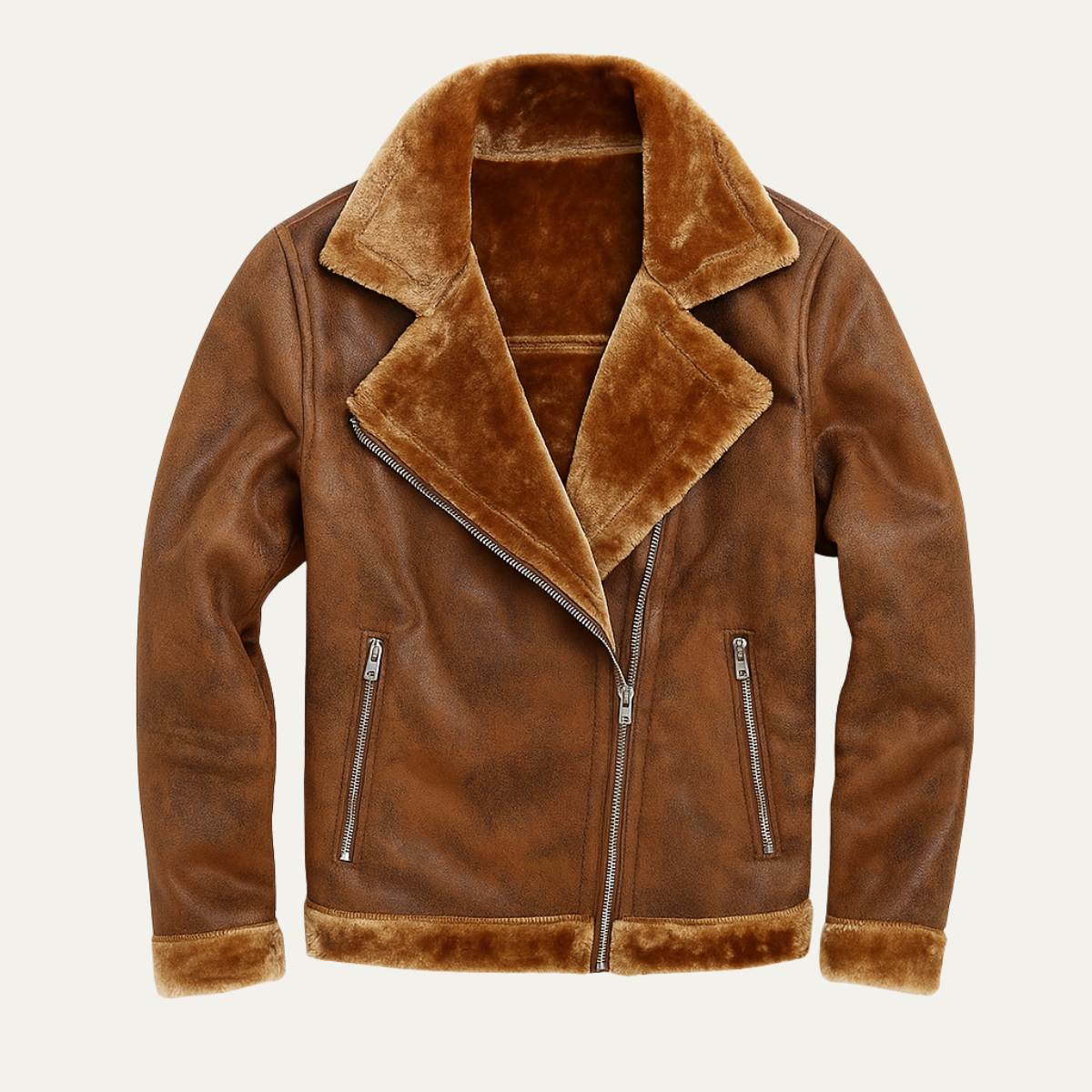 Men's Leather Aviator Jacket Winter Fleece Lining - Vonnera