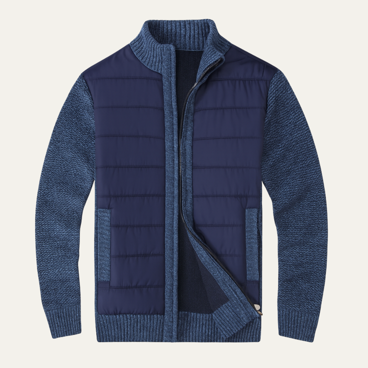 Men's Puffer Jacket Zip Up Knit Sleeve Winter Black - Vonnera