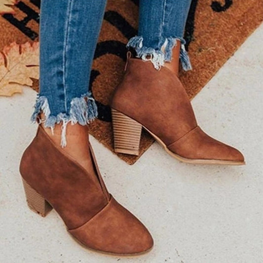 Women's V-Cut Ankle Boots Comfortable Everyday Style - Vonnera