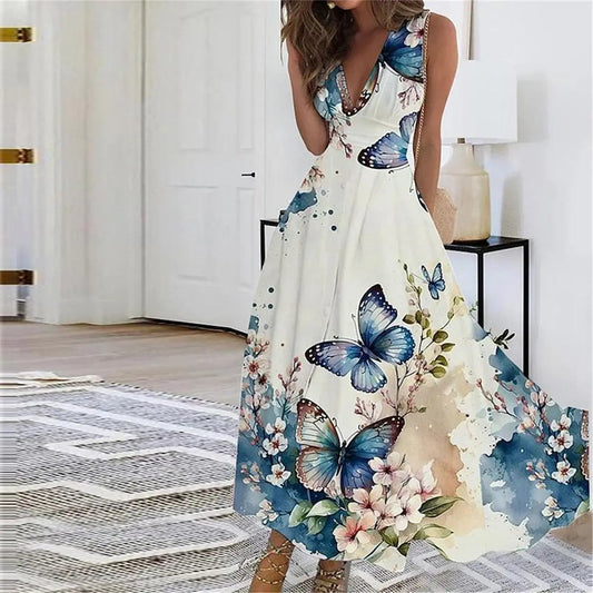 Women's V-Neck Midi Dress Elegant Summer - Vonnera