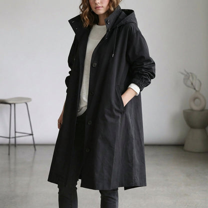Women's Cotton Midi Trench Coat With Hood