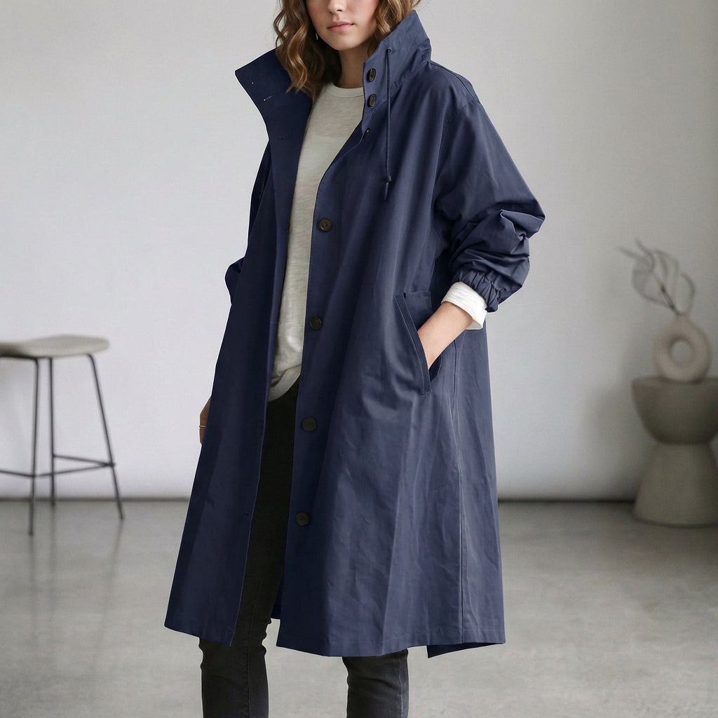Women's Cotton Midi Trench Coat With Hood