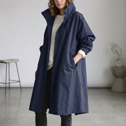 Women's Cotton Midi Trench Coat With Hood