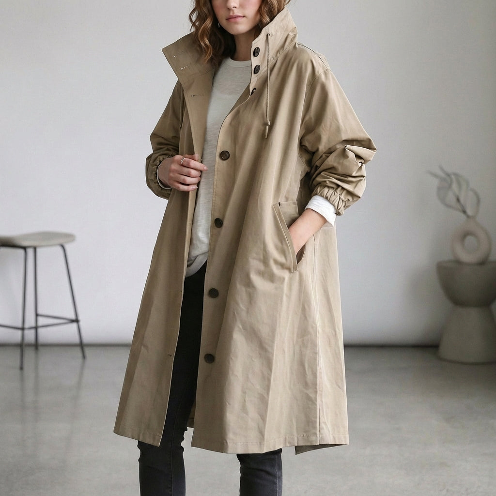Women's Cotton Midi Trench Coat With Hood