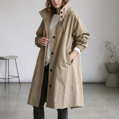 Women's Cotton Midi Trench Coat With Hood